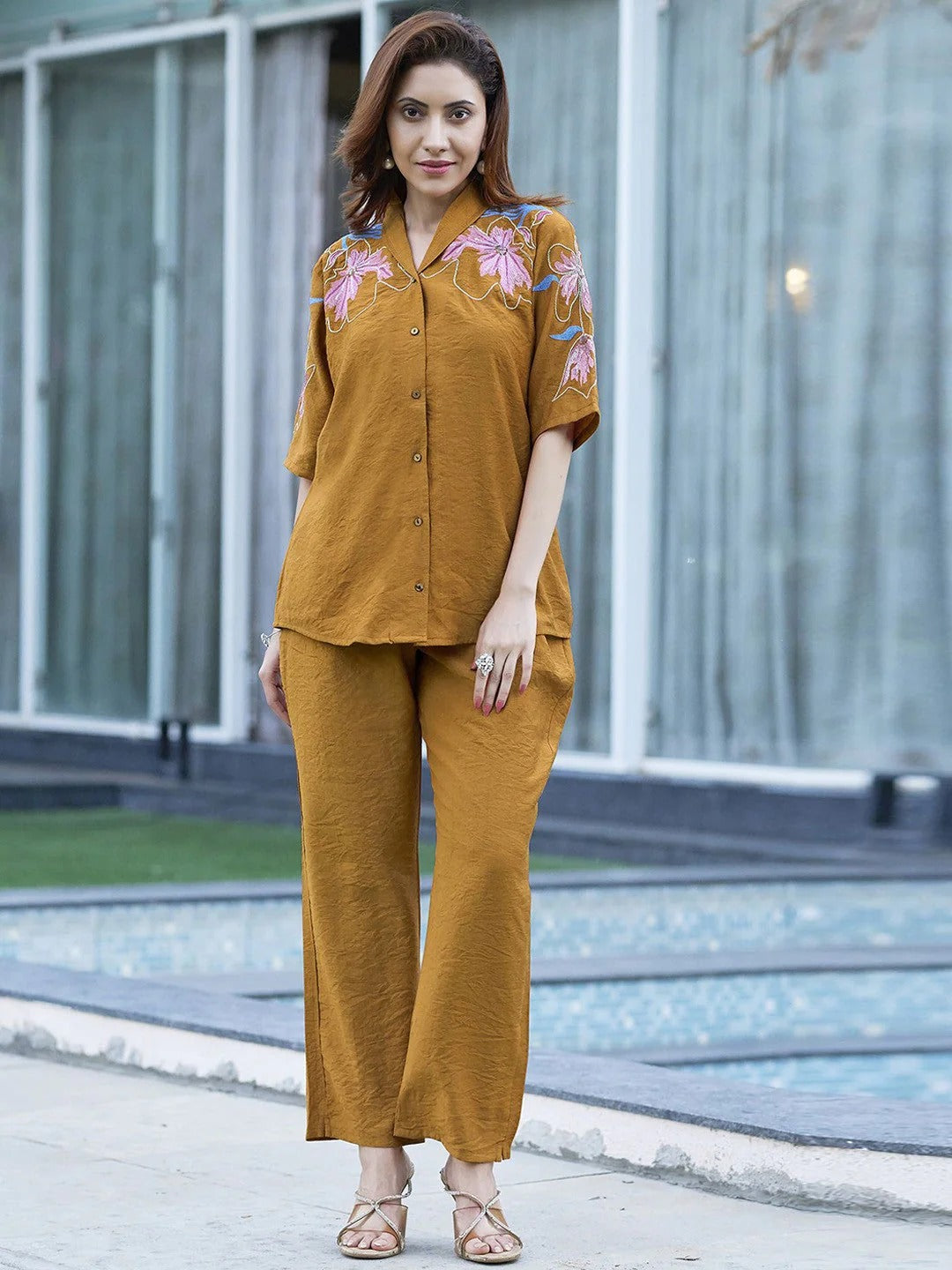 Embroidered Shirt With Trouser Co-Ords