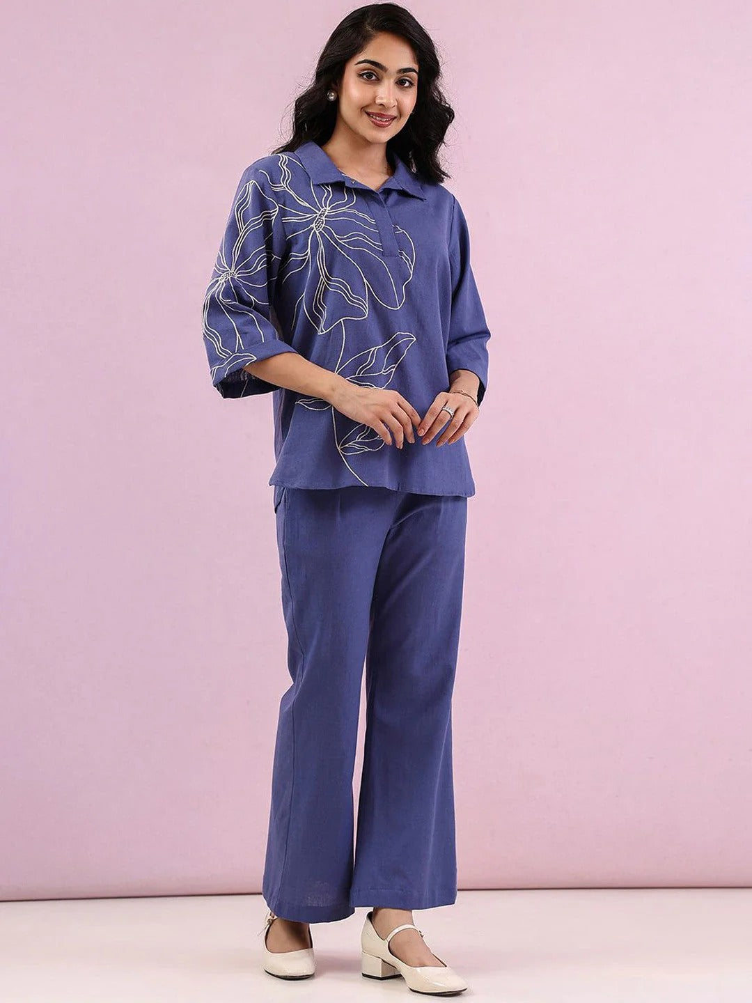 Embroidery Pure Cotton Top With Trousers Co-Ords