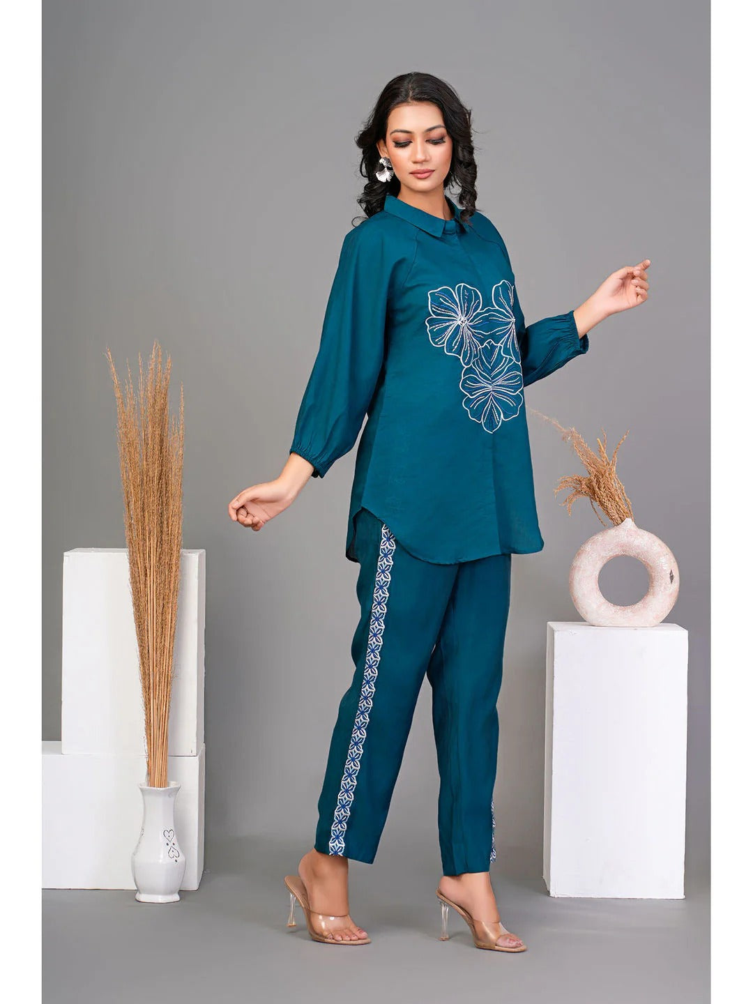 Green Embroidered Shirt with Pant (Set of 2)