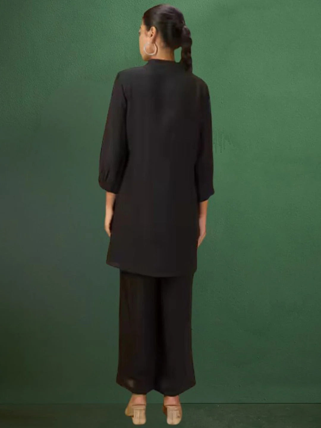 Embroidered Band Collar Tunic With Trouser