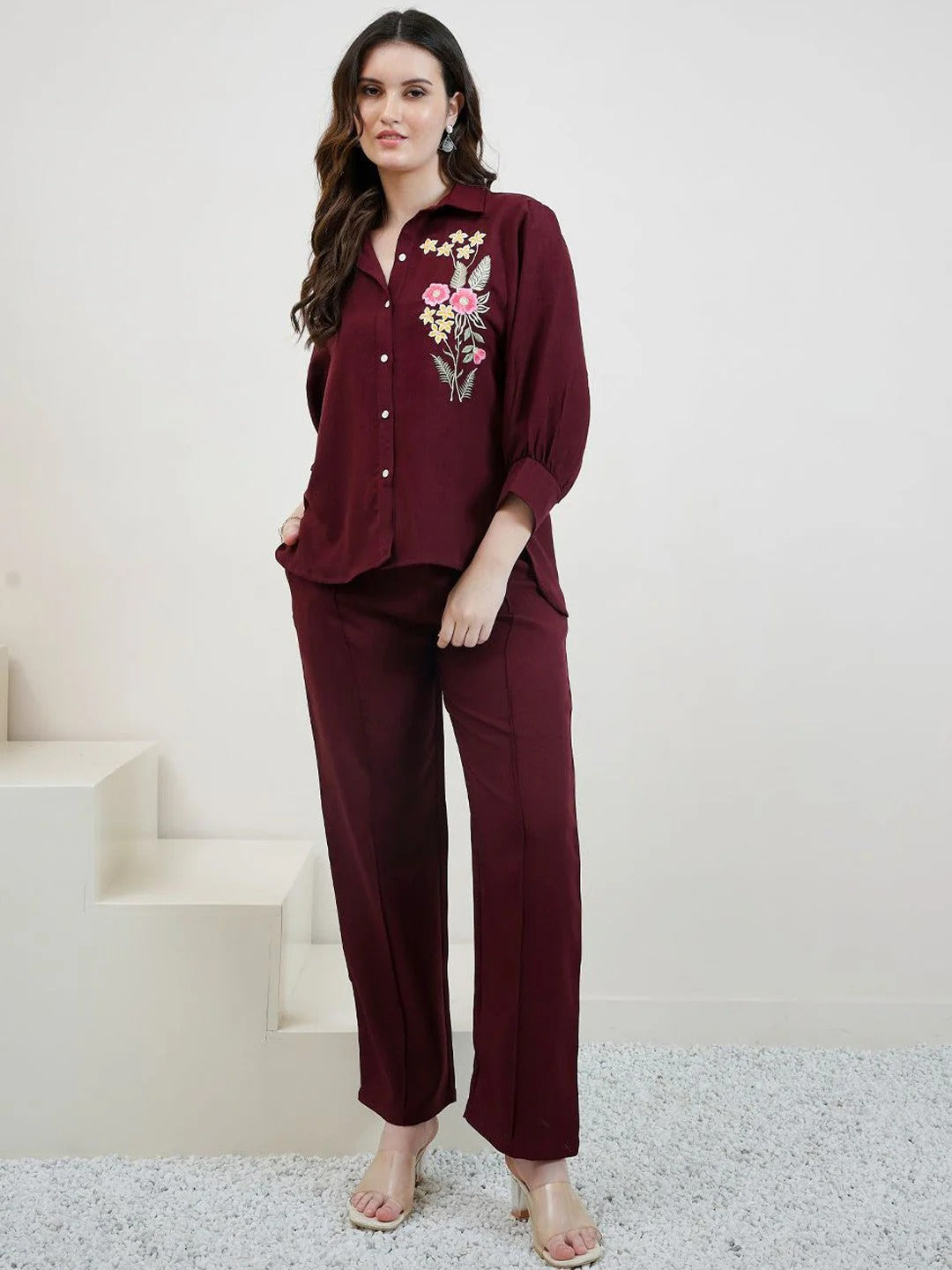 Embroidered Linen Shirt With Trousers