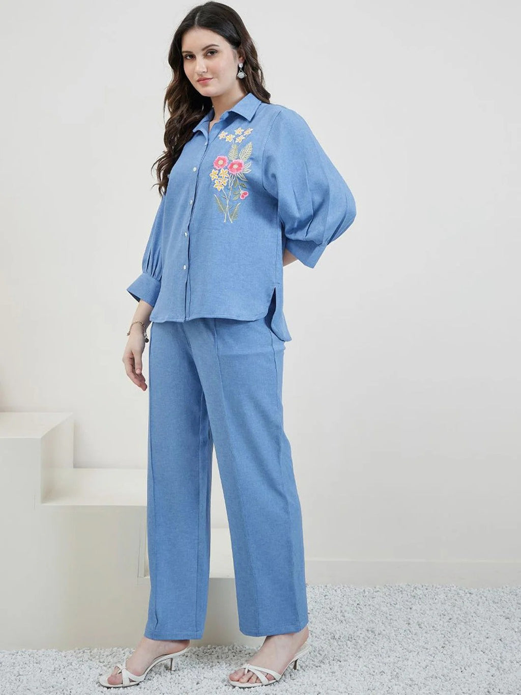 Embroidered Linen Shirt With Trousers