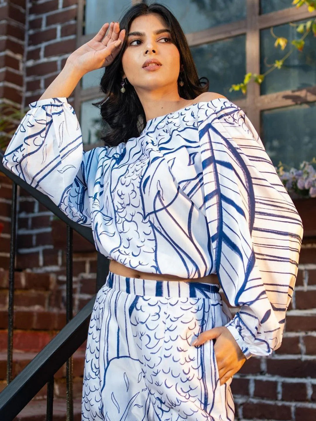 Geometric Printed Pure Cotton Top & Trousers Co-ords