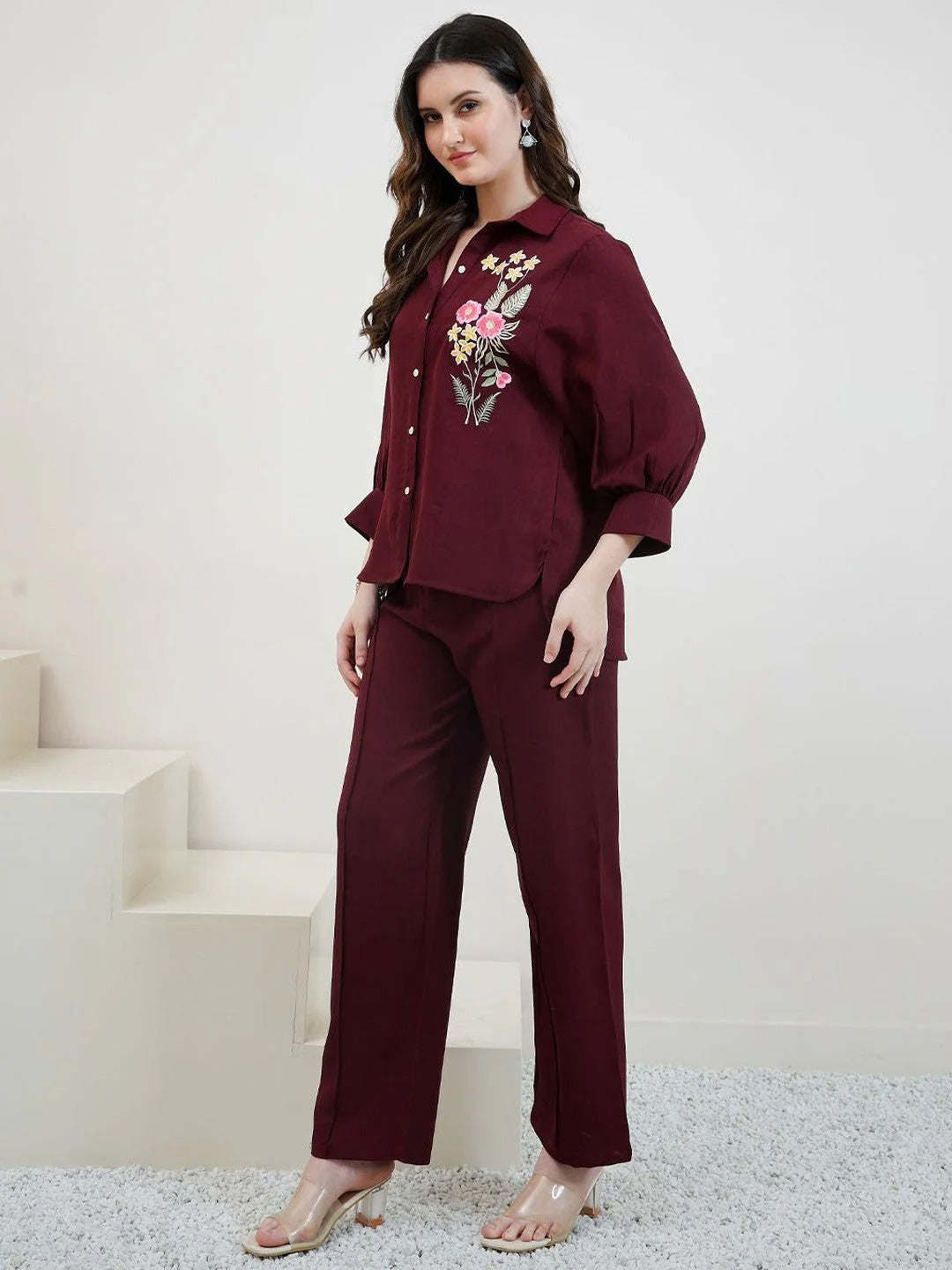 Embroidered Linen Shirt With Trousers