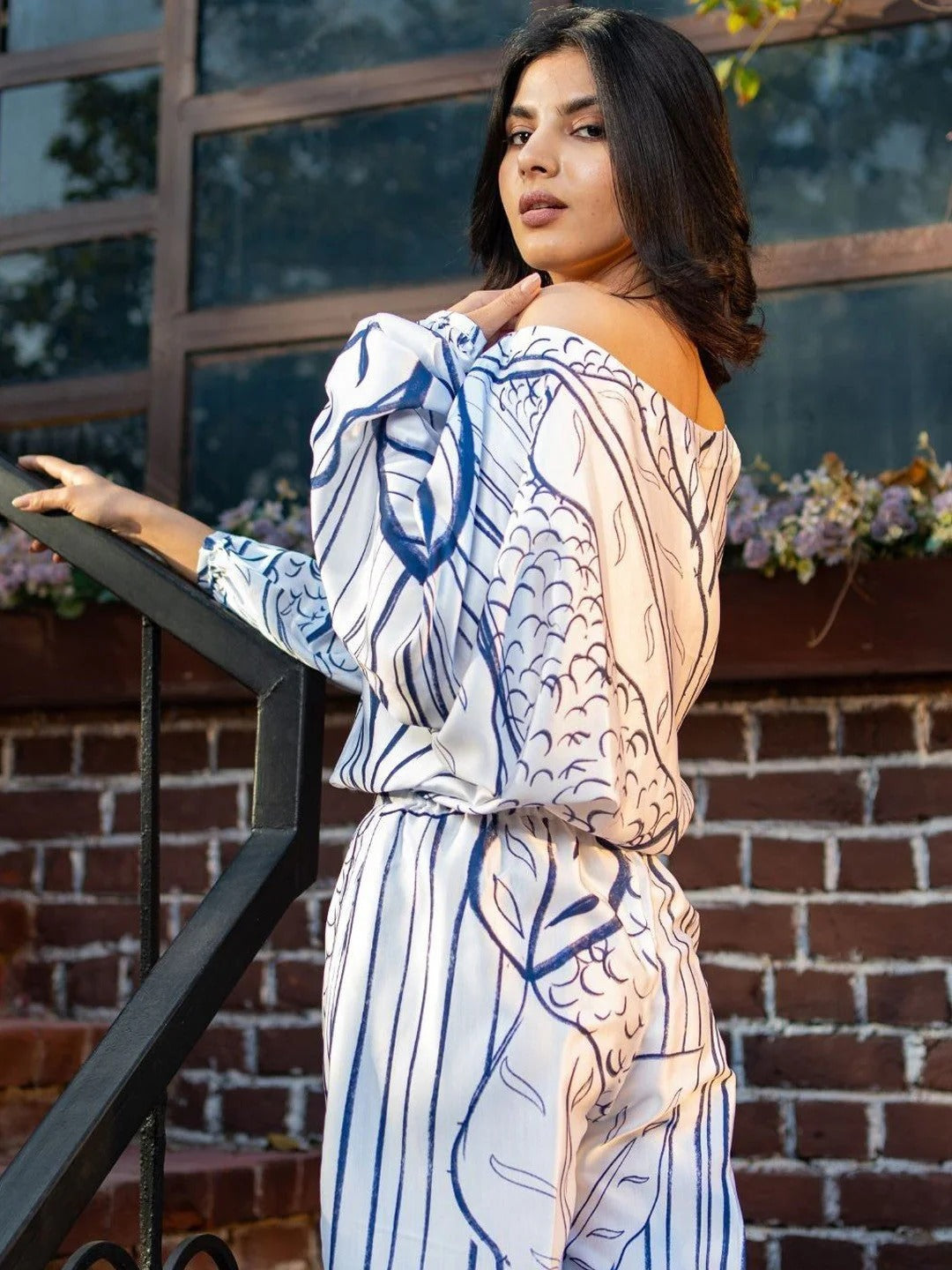 Geometric Printed Pure Cotton Top & Trousers Co-ords