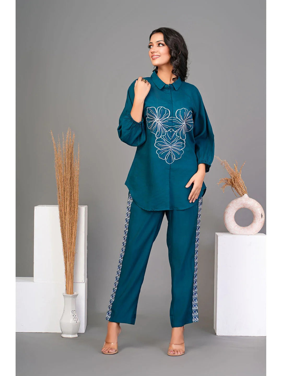 Green Embroidered Shirt with Pant (Set of 2)