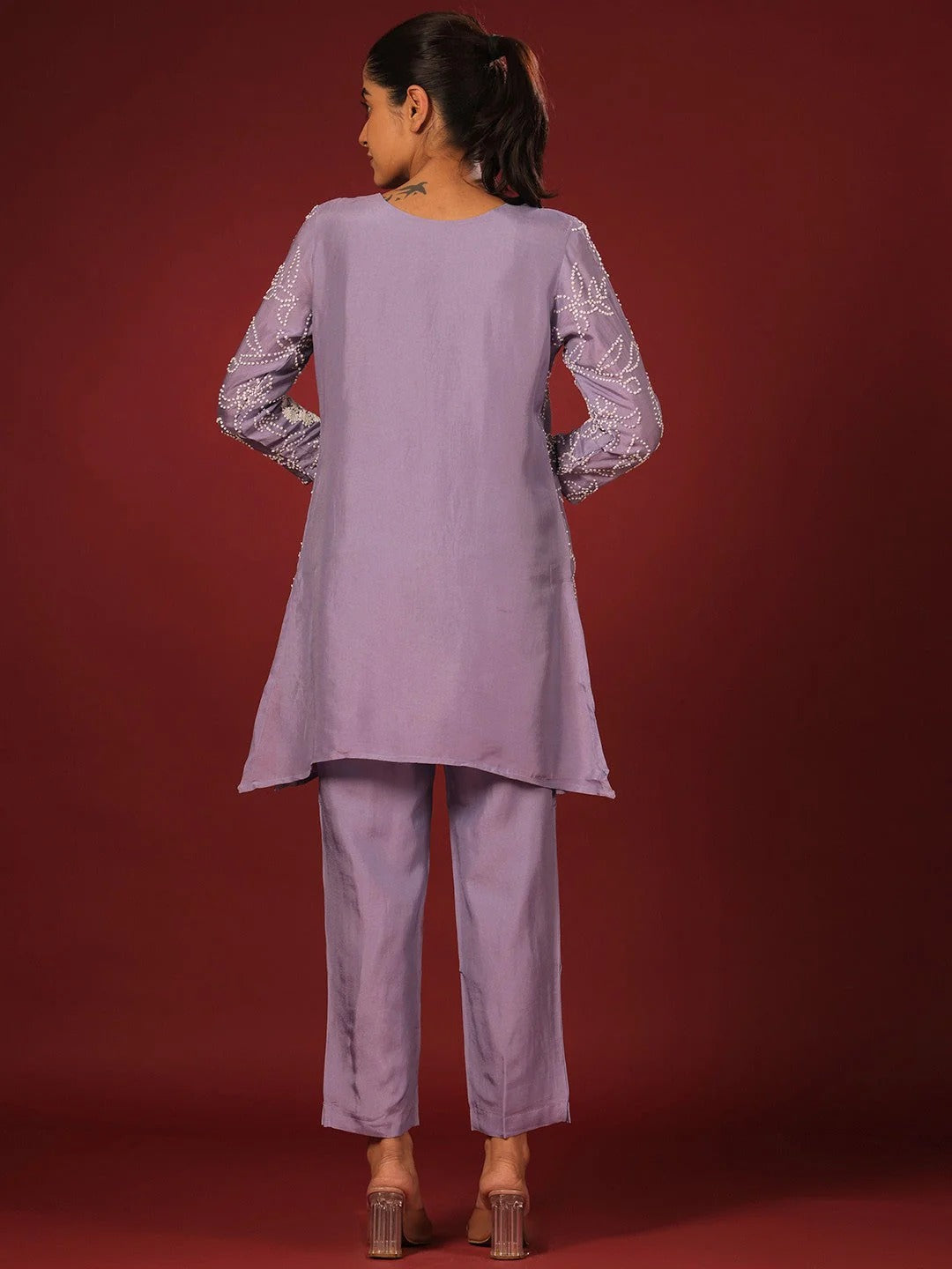 Embroidered Round Neck Top with Trousers Co-Ords