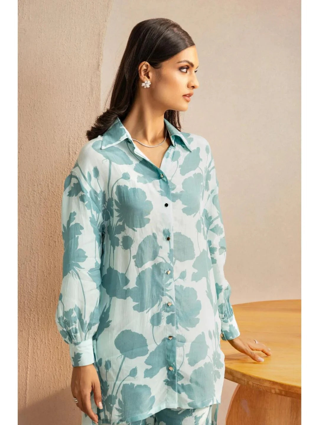 Emily Blue Floral Printed Crepe Co-Ord (Set of 2)