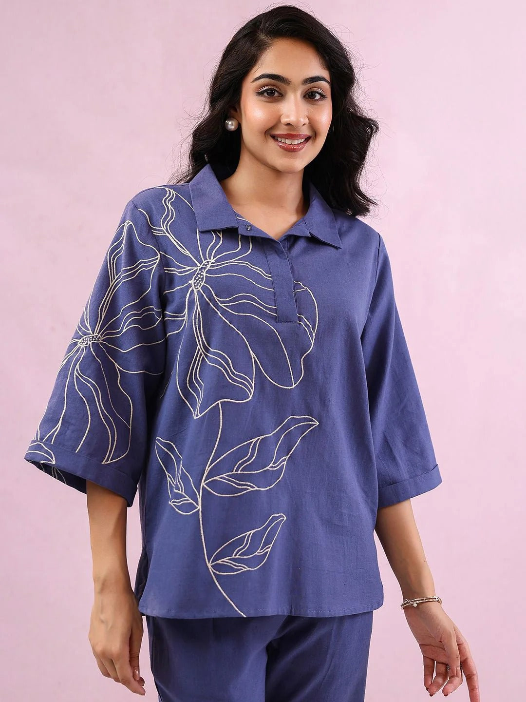 Embroidery Pure Cotton Top With Trousers Co-Ords