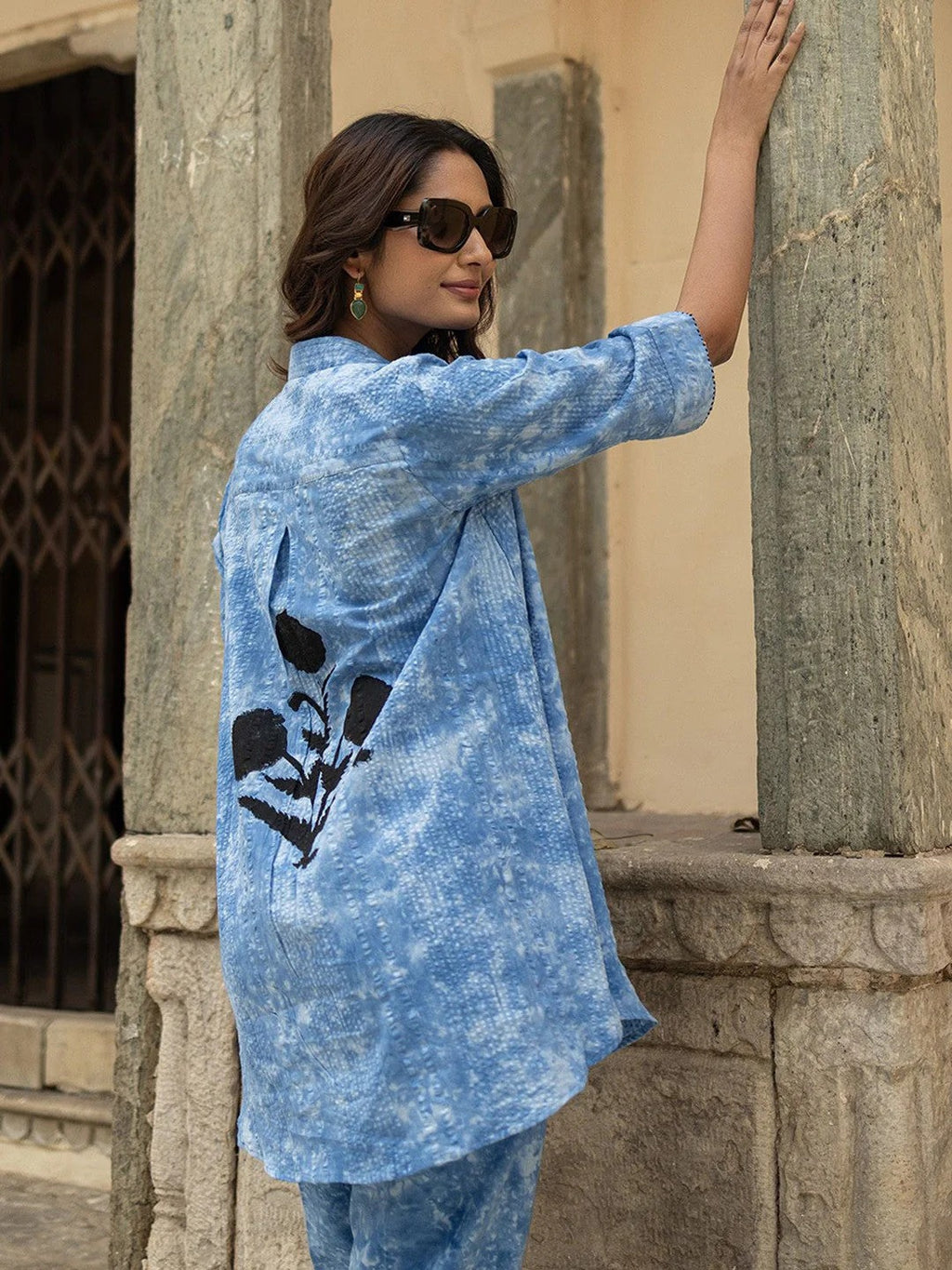 Dyed Shirt Collar Short Sleeves Pure Cotton Shirt & Trouser