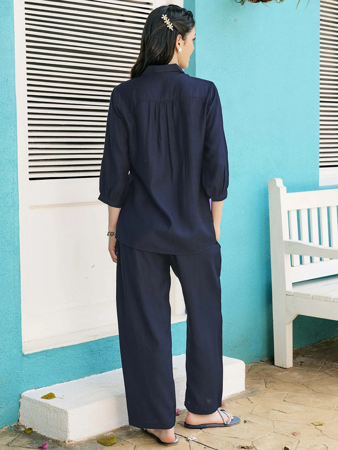 Floral Printed Shirt Collar Shirt With Trousers