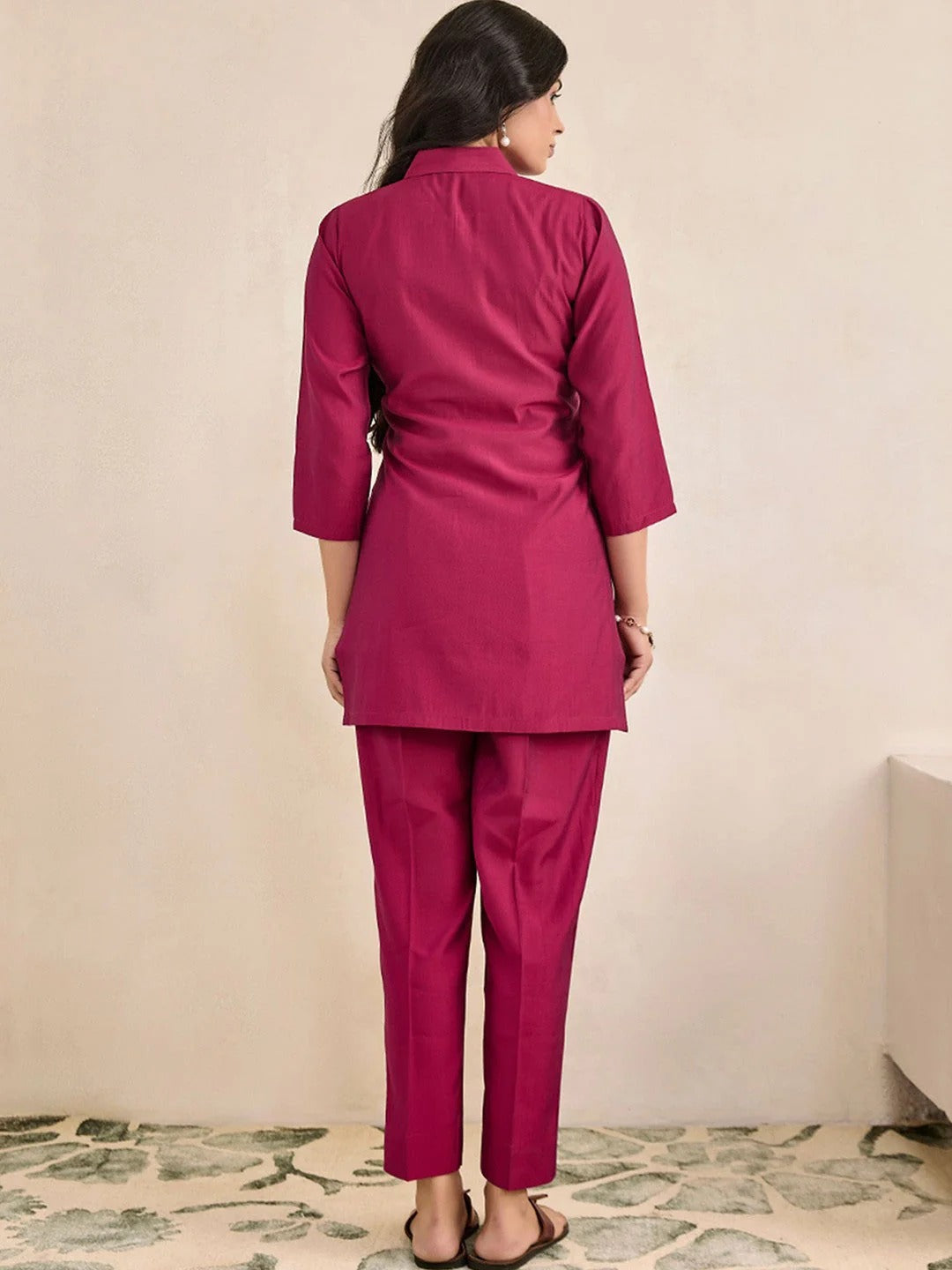 Moh Collection Plus Size Embroidered Shirt Collar Tunic With Trousers Co-Ords