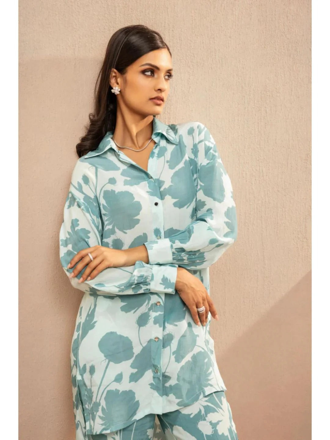 Emily Blue Floral Printed Crepe Co-Ord (Set of 2)