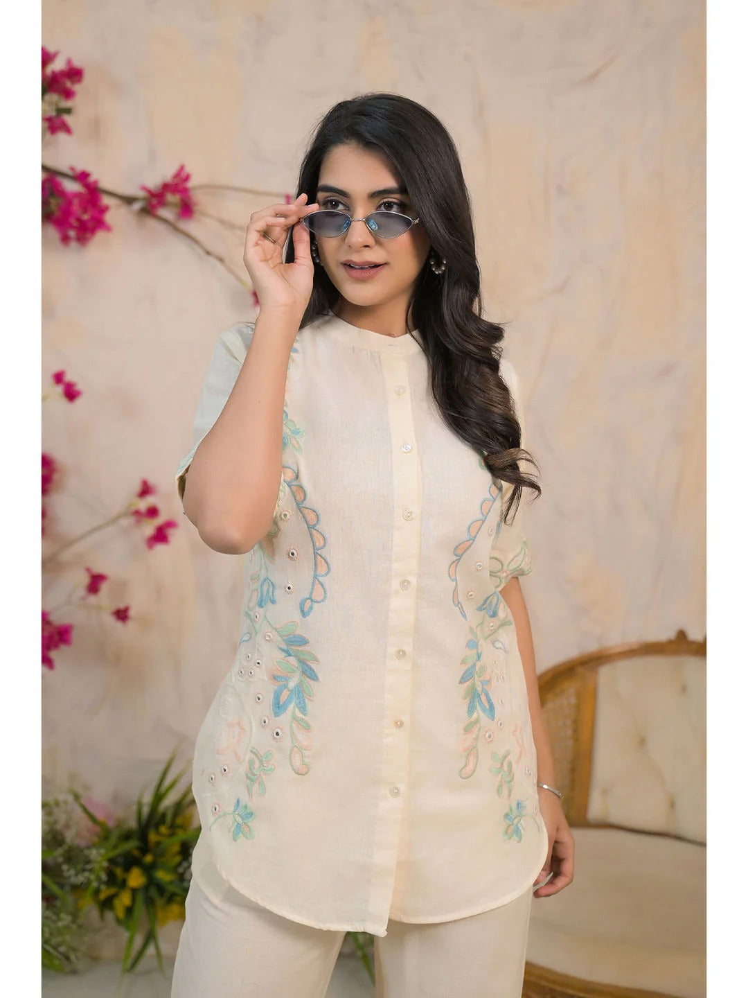 Delicately Embroidered White Co-Ord (Set of 2)