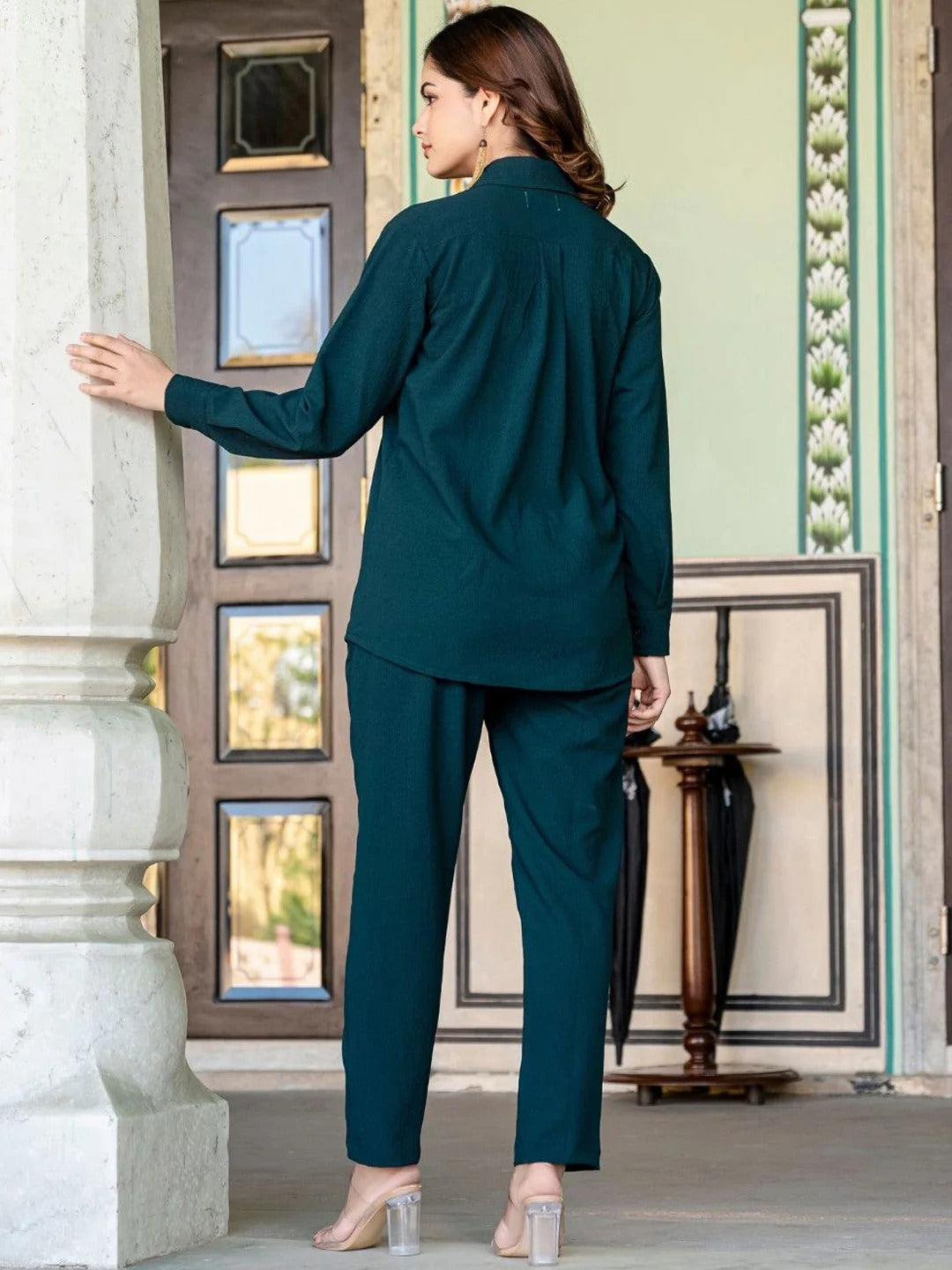 Embroidered Shirt Collar Neck Shirt With Trousers Co-Ords