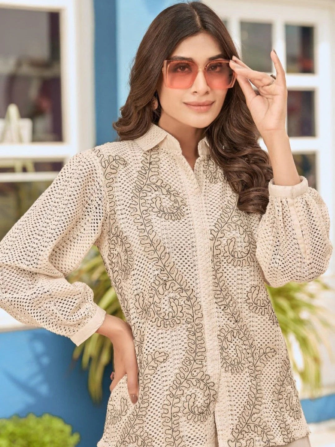 Embroidered Shirt With Trousers Co-Ords