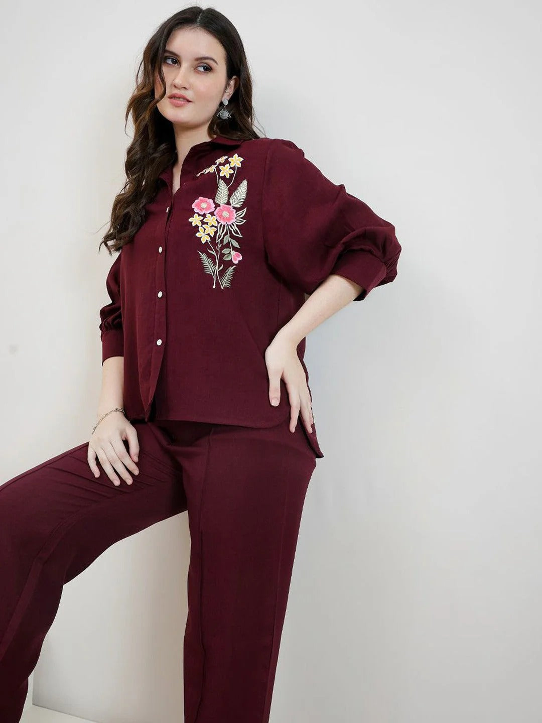 Embroidered Linen Shirt With Trousers