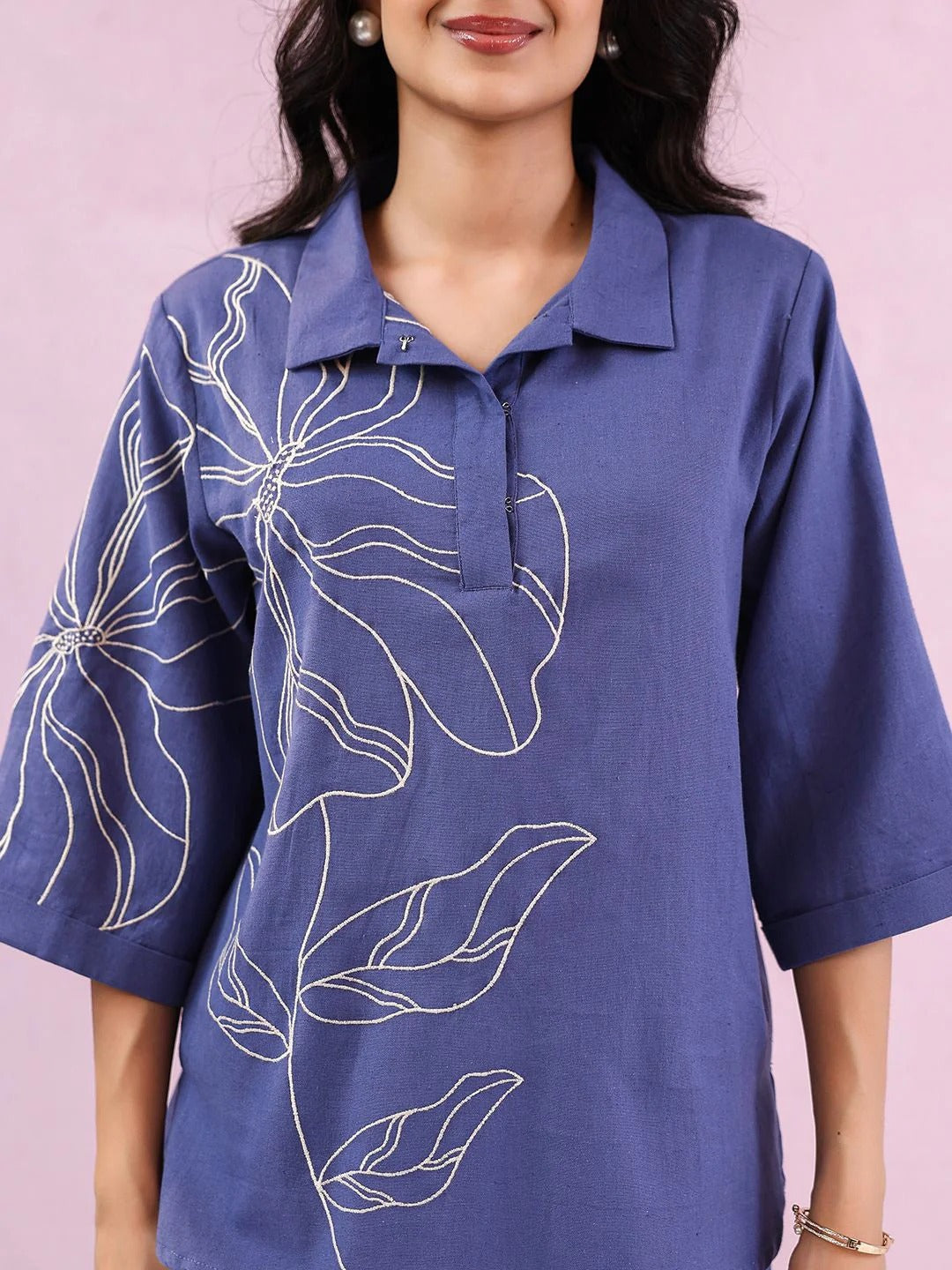 Embroidery Pure Cotton Top With Trousers Co-Ords