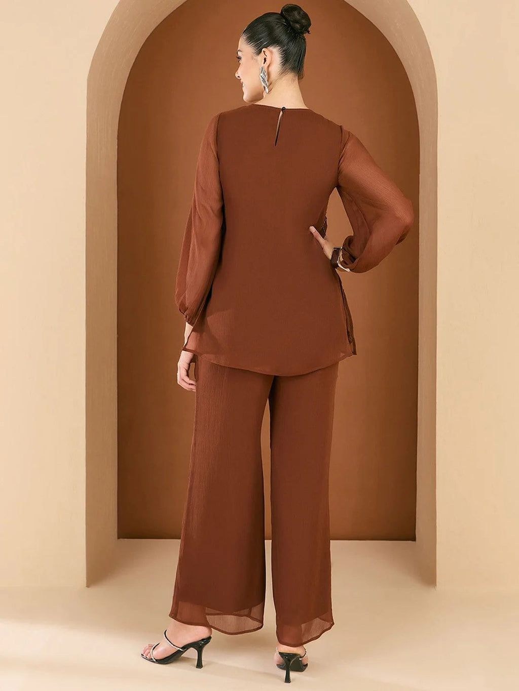 Embellished Round Neck Top & Trousers Co-Ords