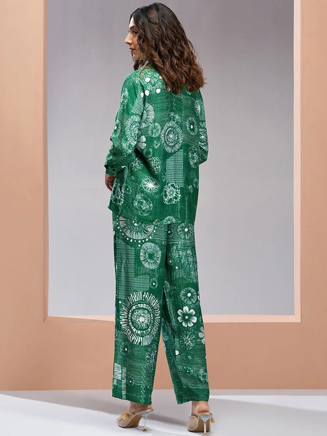 Floral Printed Shirt Collar Shirt With Trousers