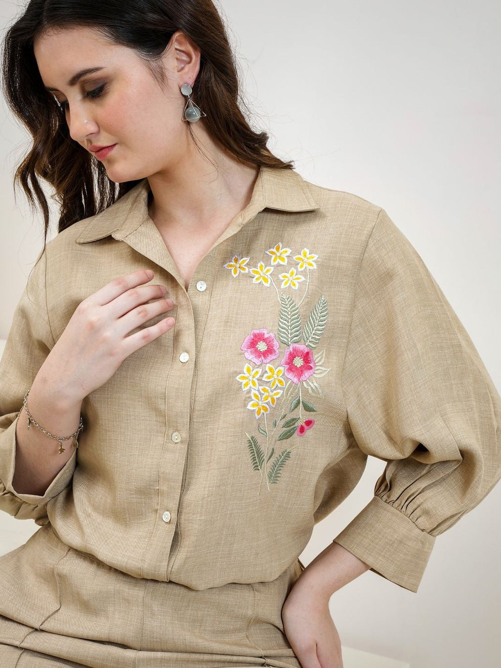 Embroidered Linen Shirt With Trousers