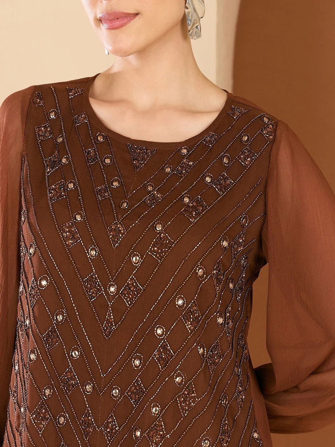 Embellished Round Neck Top & Trousers Co-Ords