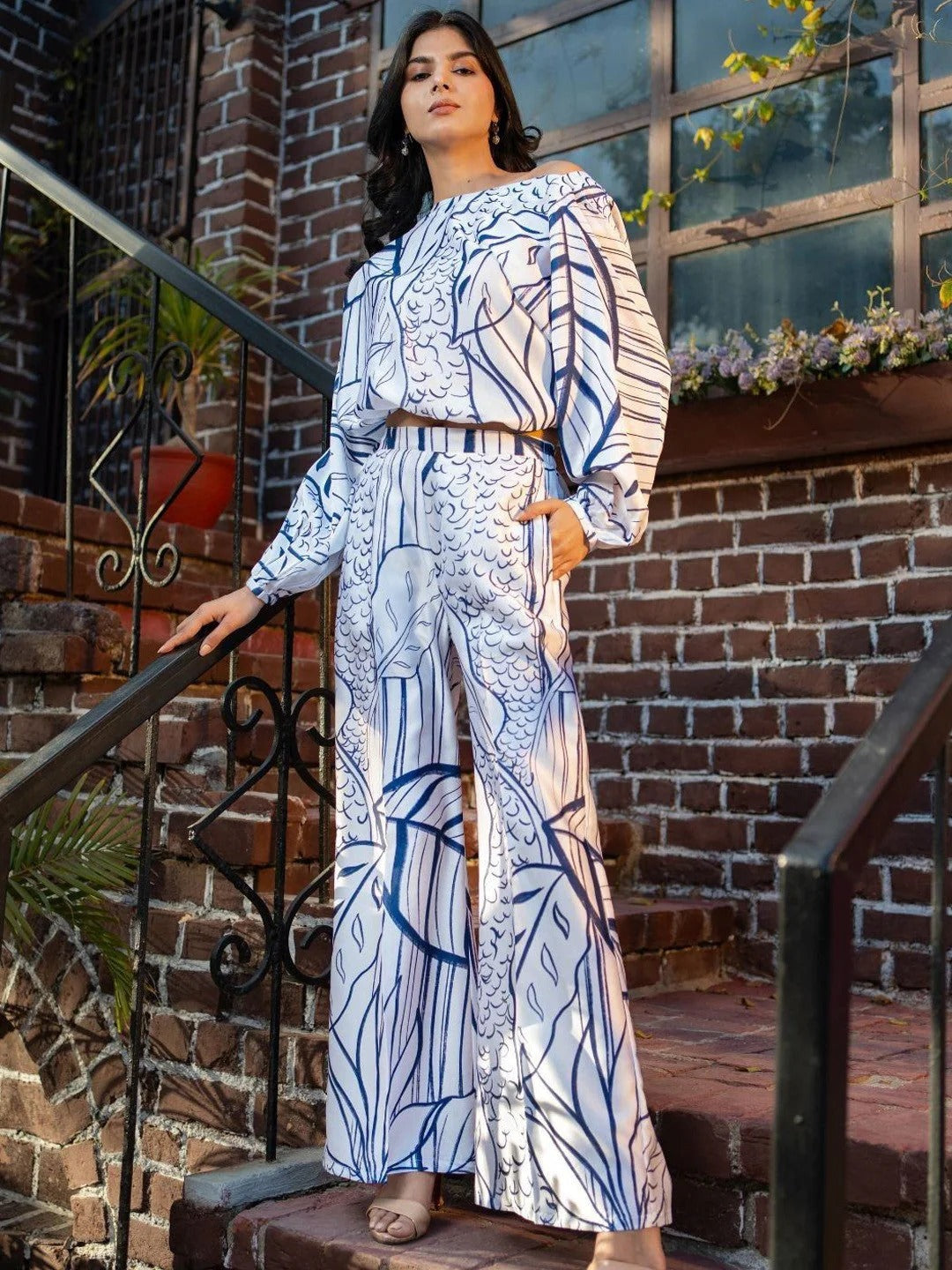 Geometric Printed Pure Cotton Top & Trousers Co-ords