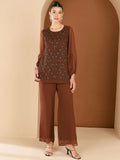 Embellished Round Neck Top & Trousers Co-Ords
