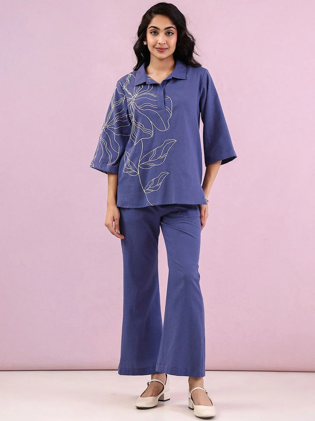 Embroidery Pure Cotton Top With Trousers Co-Ords