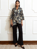 Black Geometric Printed Shirt Collar Tunic With Palazzo