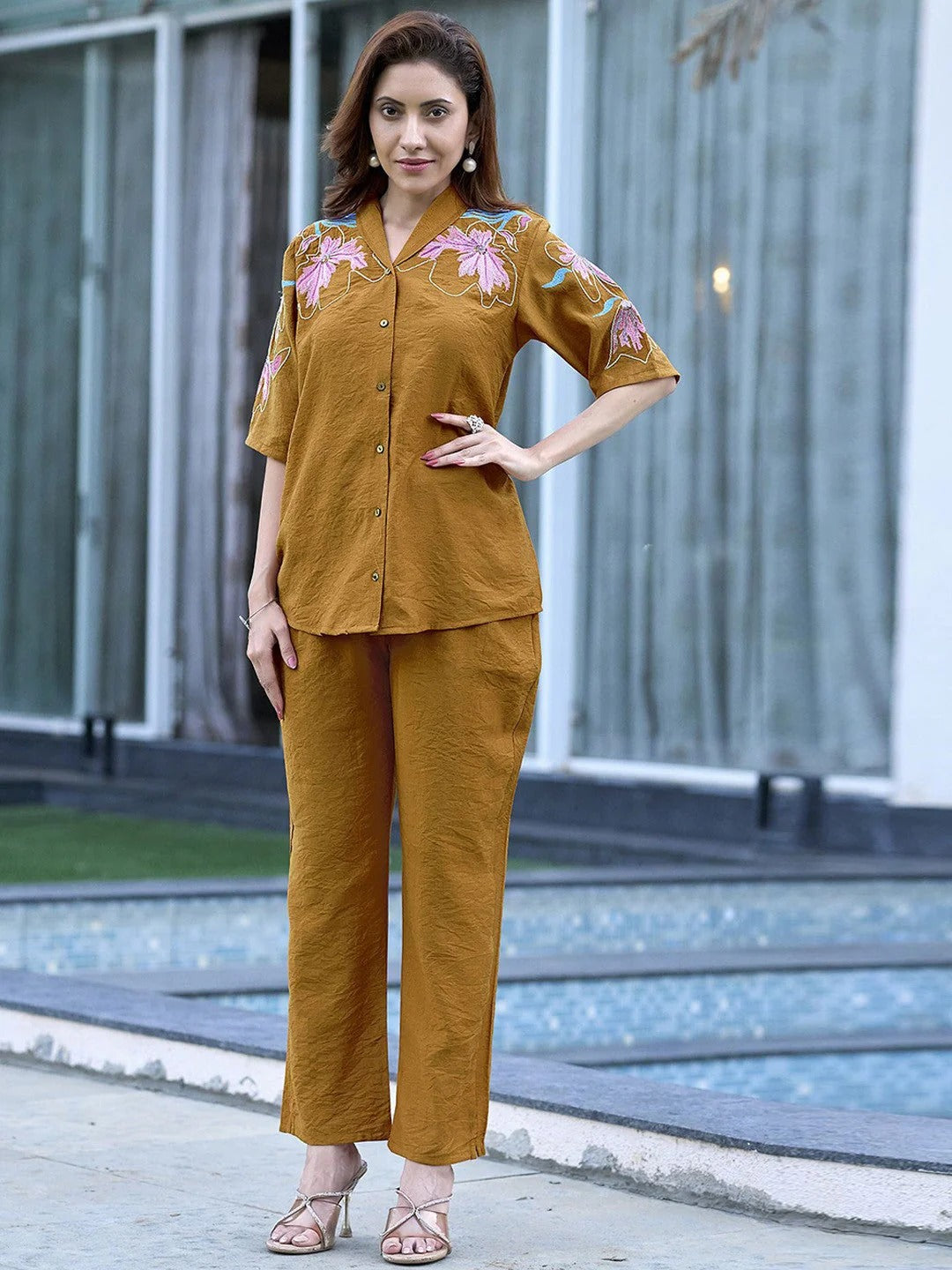 Embroidered Shirt With Trouser Co-Ords