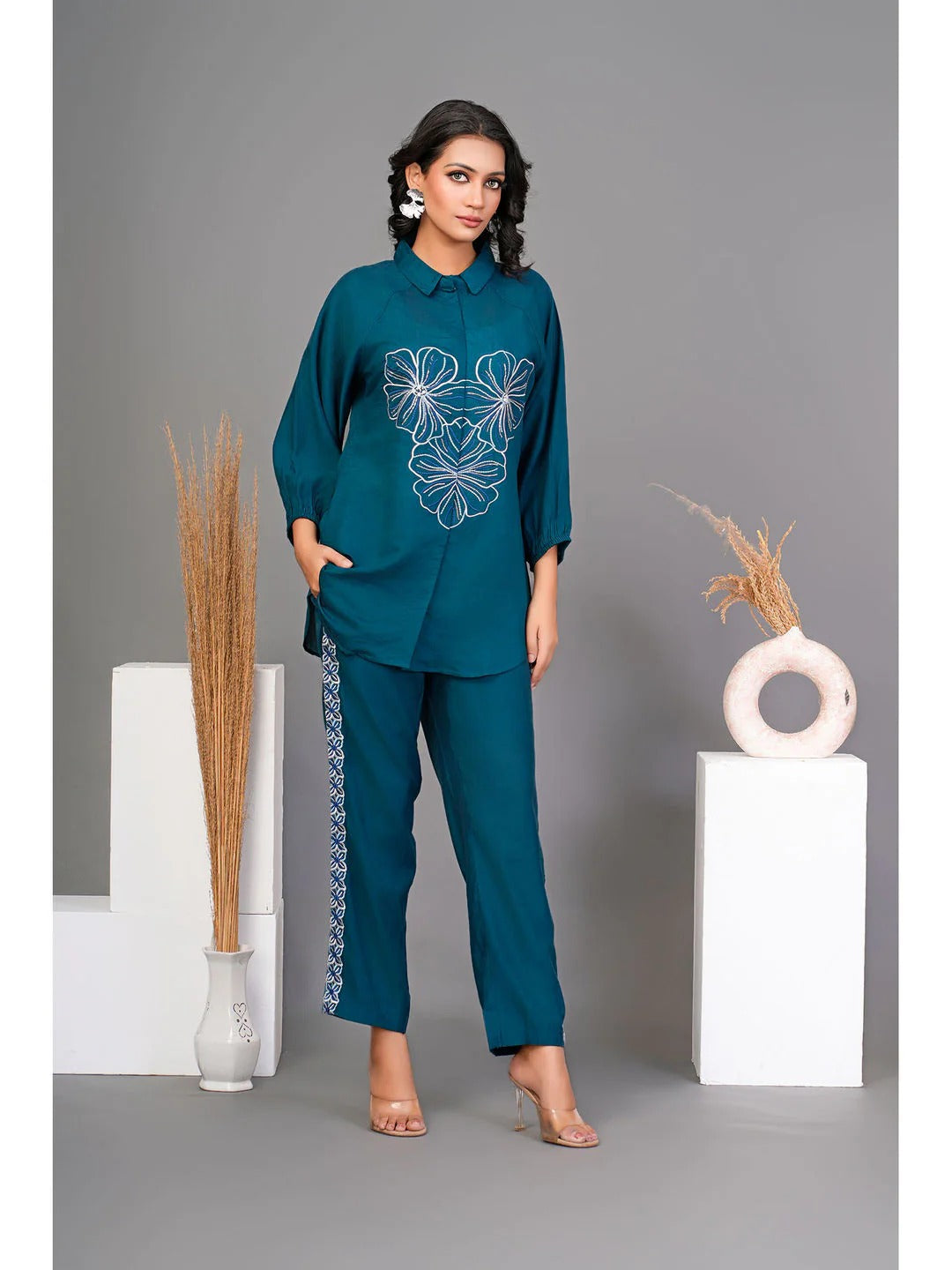 Green Embroidered Shirt with Pant (Set of 2)