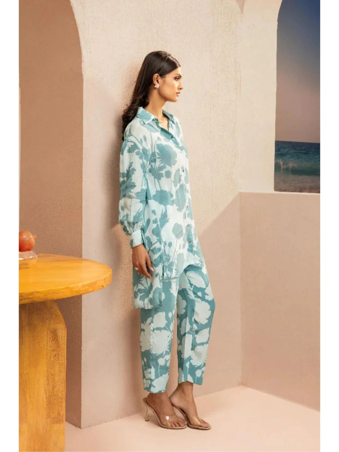 Emily Blue Floral Printed Crepe Co-Ord (Set of 2)