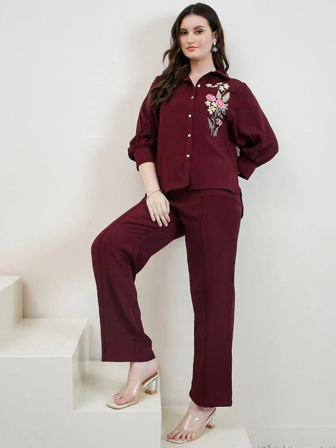 Embroidered Linen Shirt With Trousers
