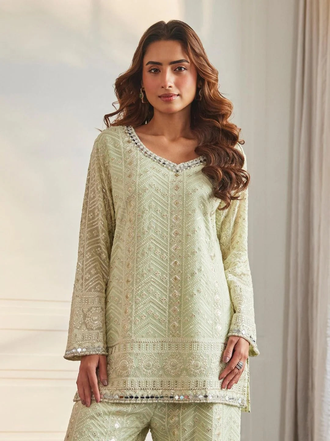 Mint Green Mirror Embroidered Co-Ord Set