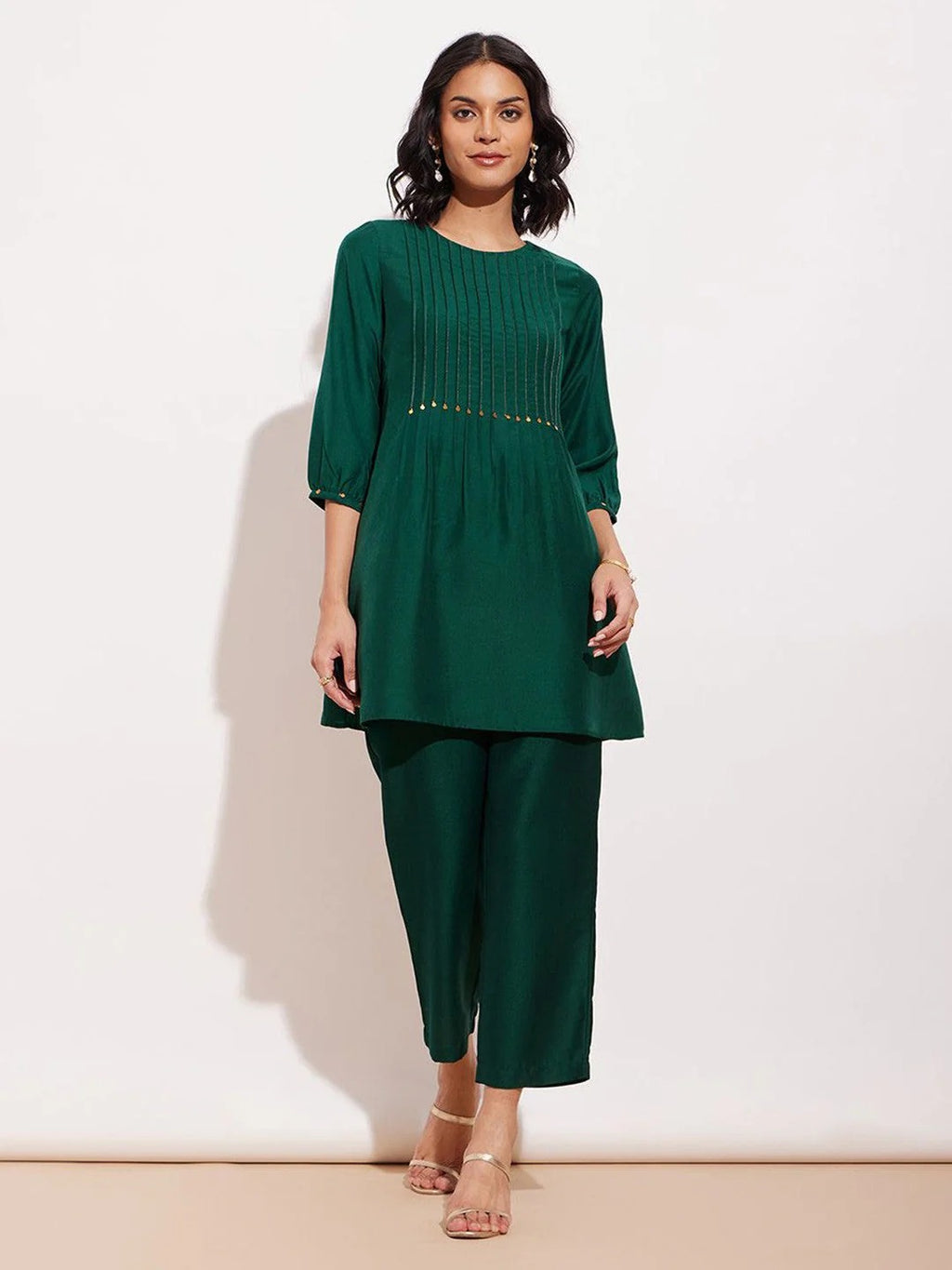 Embellished Round Neck Tunic With Trousers